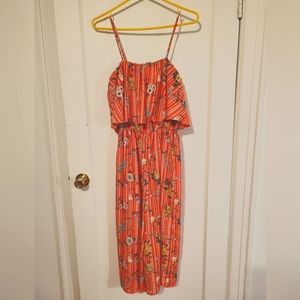 🎉MOVING SALE!🎉 Flowy Striped Red Flower Jumpsuit